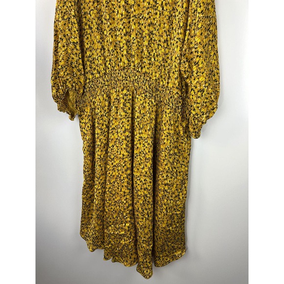 by Anthropologie Marigold Midi Dress Smocked V-Neck Gold Women's Plus Size 3X - Picture 13 of 14